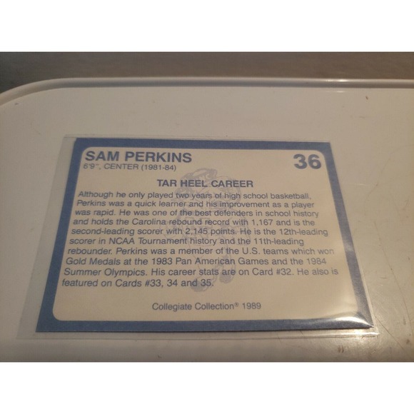 1989 Collegiate Collection #36 SAM PERKINS North Carolina's Finest 1st Edition - Picture 2 of 2